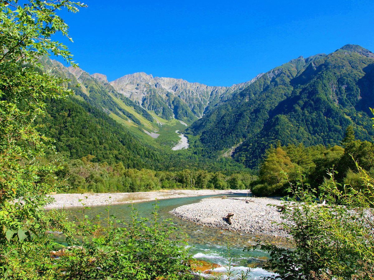 上高地の山並みと清流